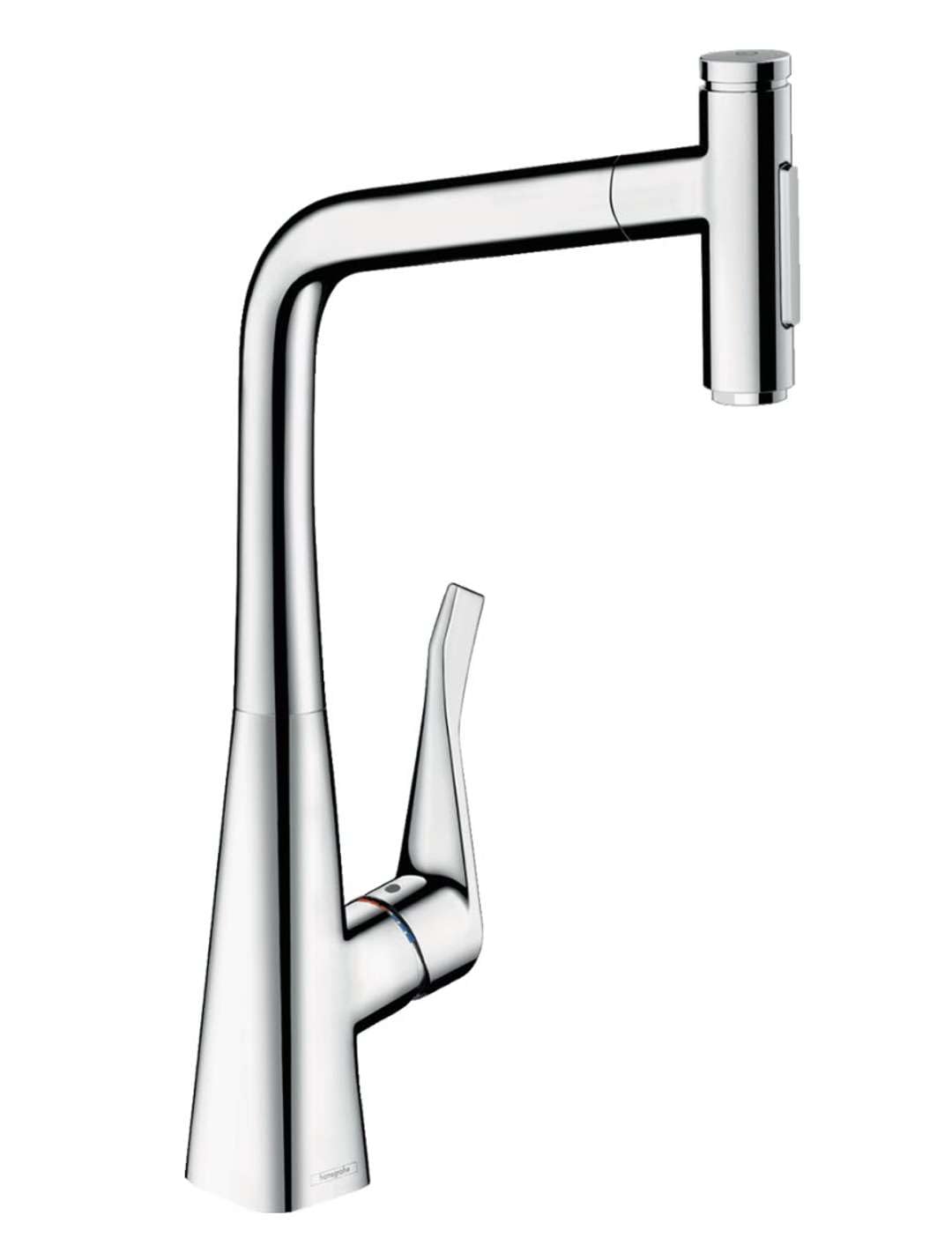 hansgrohe 73816000 M7117-H320 Kitchen Tap, Hose Box, Selectable Swivel Range, Pull-Out Spray, Chrome, Spout height 32 cm