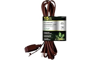 GO GREEN POWER INC. GoGreen Power (GG-24815) 16/2 15’ Household Extension Cord, 3 Outlets, Brown, 15 Ft