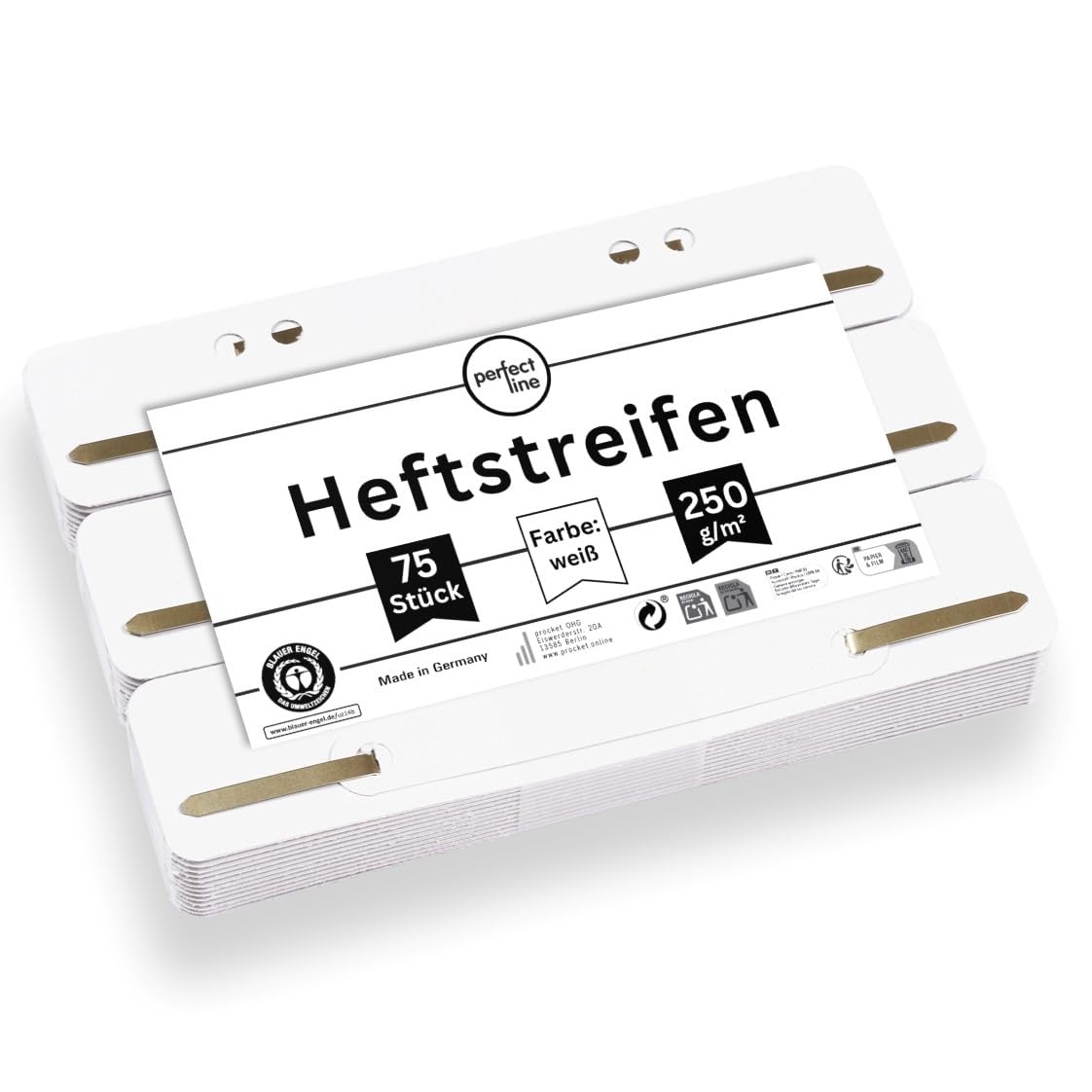 perfect line • 75 Stapling Strips Cardboard, Recycled Cardboard, 250 g/m², Made in Germany (White)