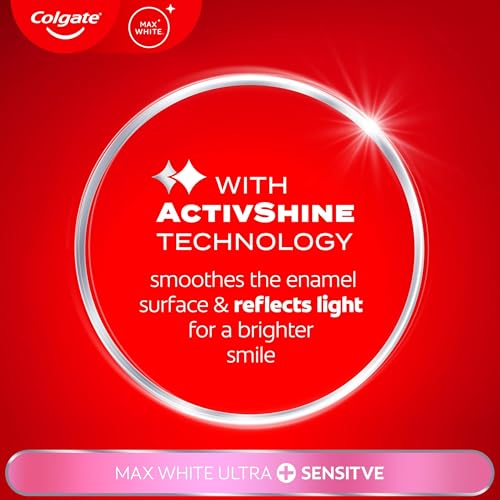 Colgate Max White Ultra + Sensitive Toothpaste 75ml | Clinically Proven 5x Whiter Teeth* and 24/7 Protection** for Sensitive Teeth