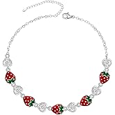 Fenthring Strawberry Bracelet Sterling Silver Red Strawberry Bracelet for Women Fruit Heart Strawberries Jewelry Birthday Gifts