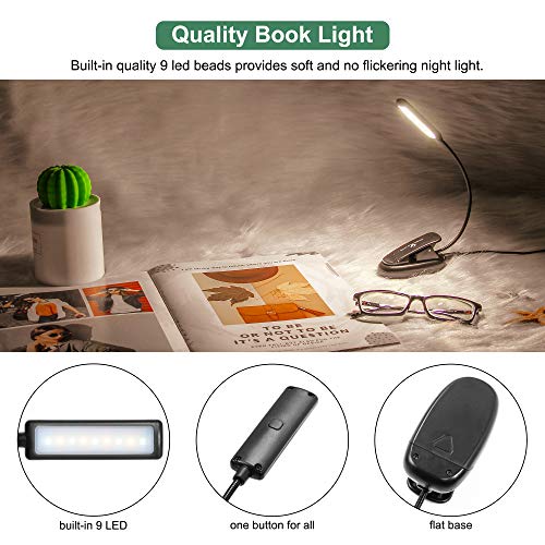 GLORIOUS-LITE 9 LED Book Light, Reading Lights, Flexible Clip Light with 3 Colors x 3 Brightness, Portable Music Stand Light, Eye Caring & Lightweight, USB and Battery Operated, Perfect for Bookworms - Thumbnail 2