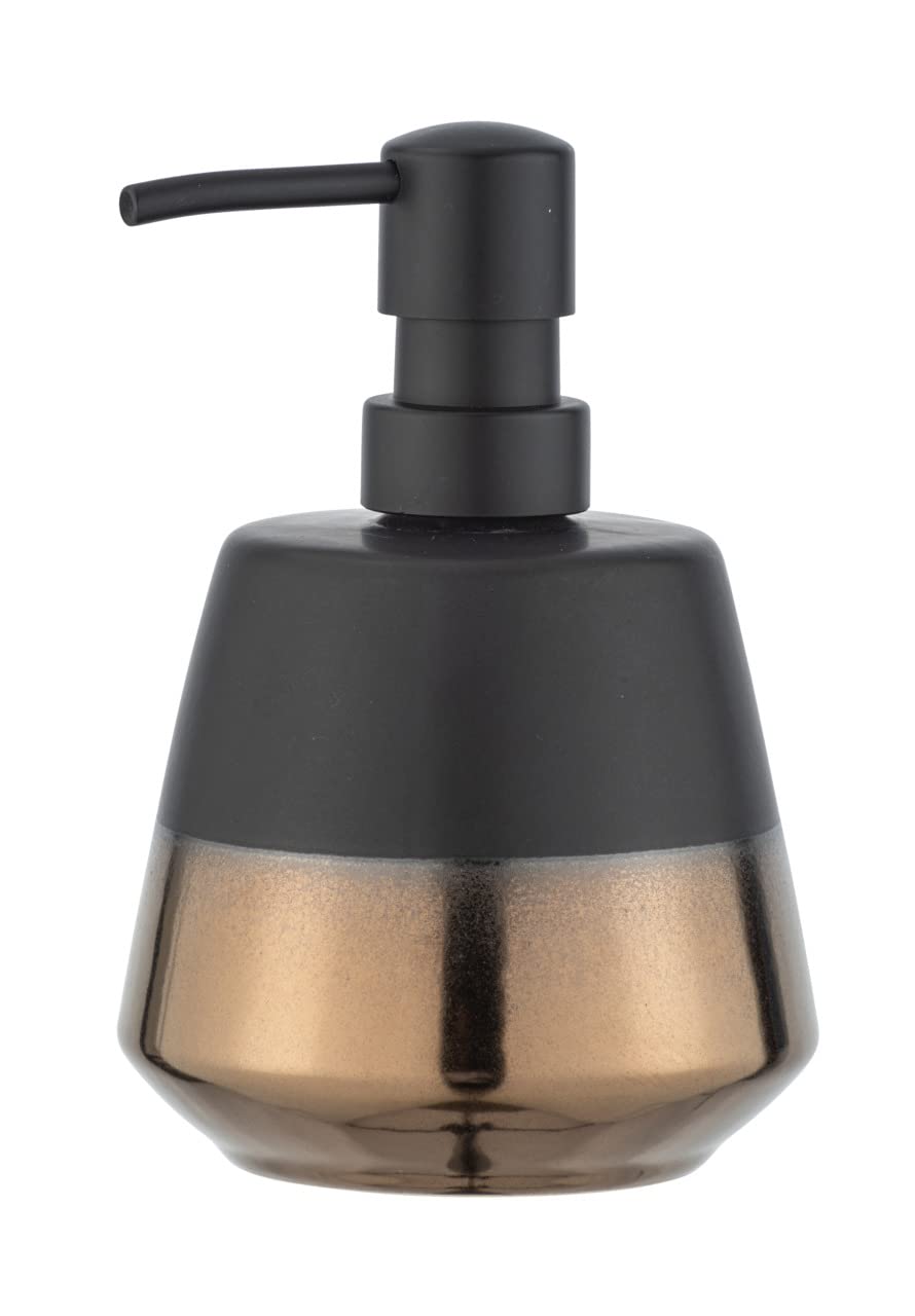 WENKO Brandol Soap Dispenser, Refillable Soap Dispenser for Liquid Soap and Lotion Made Ceramic, 9.8 x 14.1 x 9.8 cm, Capacity 450 ml, Black/Copper