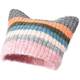 Womens Y2k Crochet Beanie Cat Hats Vintage Winter Cute Slouchy Colorful Beanies Grunge Emo Scene Accessories