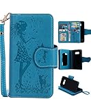 Samsung S8 Case,Galaxy S8 Wallet Case, FLYEE 9 Card Slot PU Leather Magnetic Protective Cover with Mirror and Wrist Strap for Samsung Galaxy s8 Blue