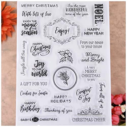 KWELLAM Words Merry Christmas Noel Happy Holidays Thinking of You Enjoy Clear Stamps for Card Making Decoration and DIY Scrapbooking