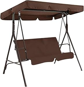 LQKYWNA Swing Seat Canopy, Rainproof Garden Chair Replacement Top Cover Dust Guard Protector for 2 & 3 Seater Sizes Outdoor Porch Patio Yard Garden Hammock (Coffee,Three-Seater L)