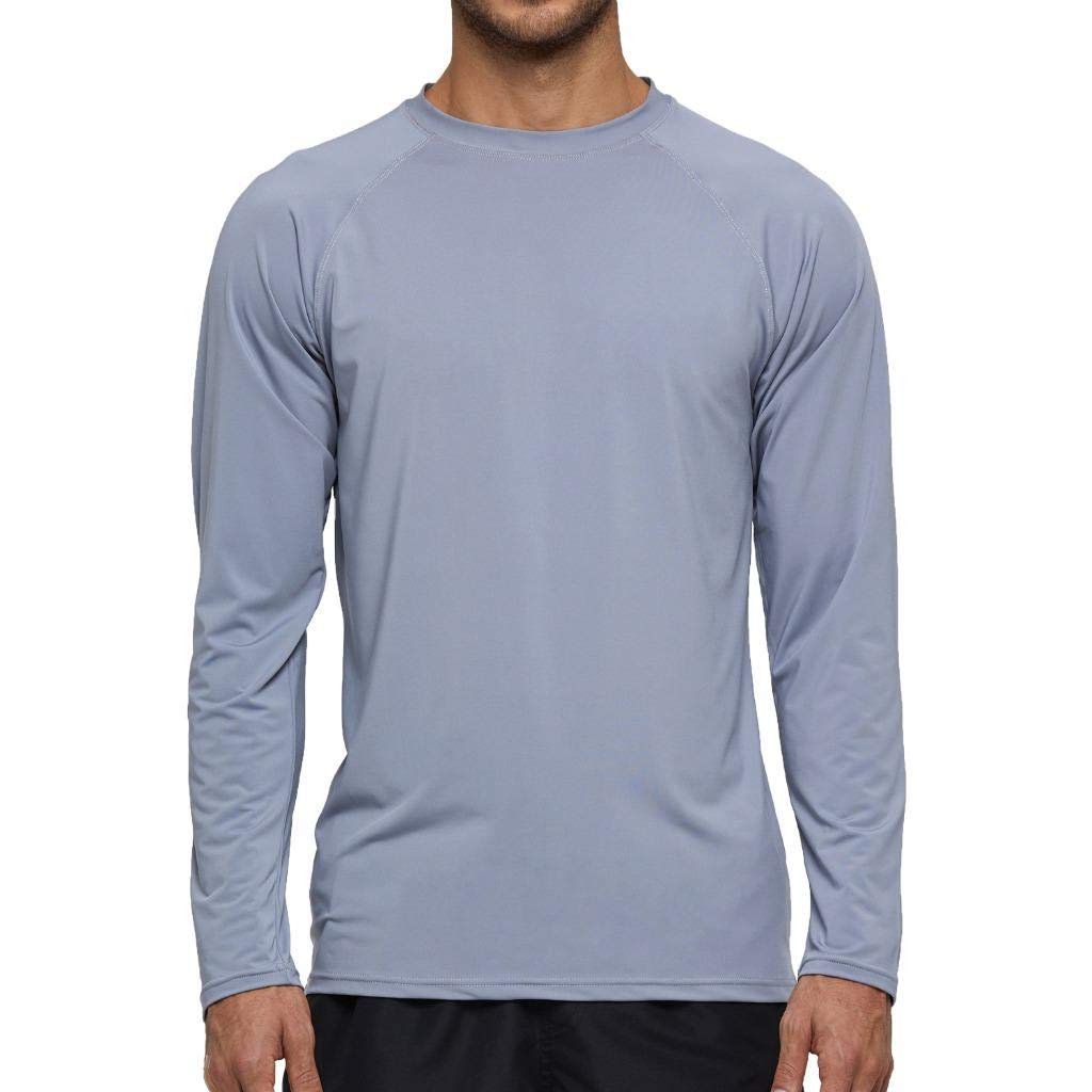 Arcweg Rashguard Men Long Sleeves Diving UV Protection UPF 50+ Elastic Rash Vest Loose Fit Top Swimming Quick Drying Surfing Pool T-Shirt Sports Top Rashie 3XL(EU) Light Grey