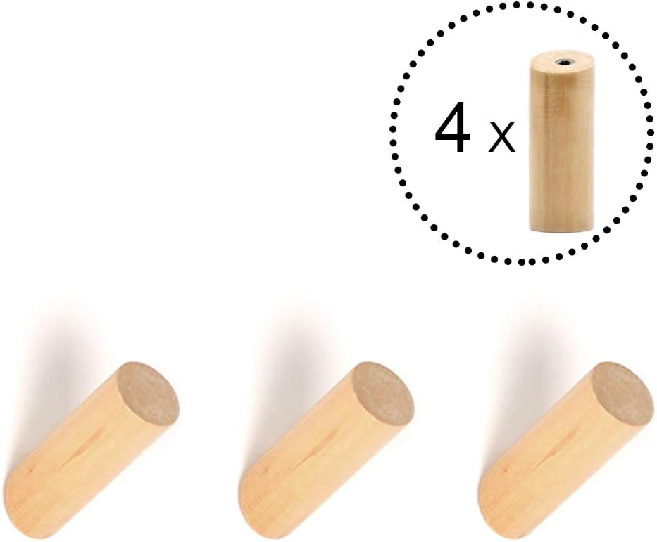 ANZOME Wooden Coat Hook, 4 Pieces Wood Wall Hook, Wooden Coat Peg Coat Hanger for Hanging Clothes, Hat, Scarves and Headphone in Bedroom, Living room, Hallway (Wood Color)