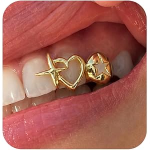 Heart Star Tooth Jewelry Accessory for Women Men, Removable Front Teeth Charm, Gold Silver Rose Gold Tone Mouth Jewelry, Hip