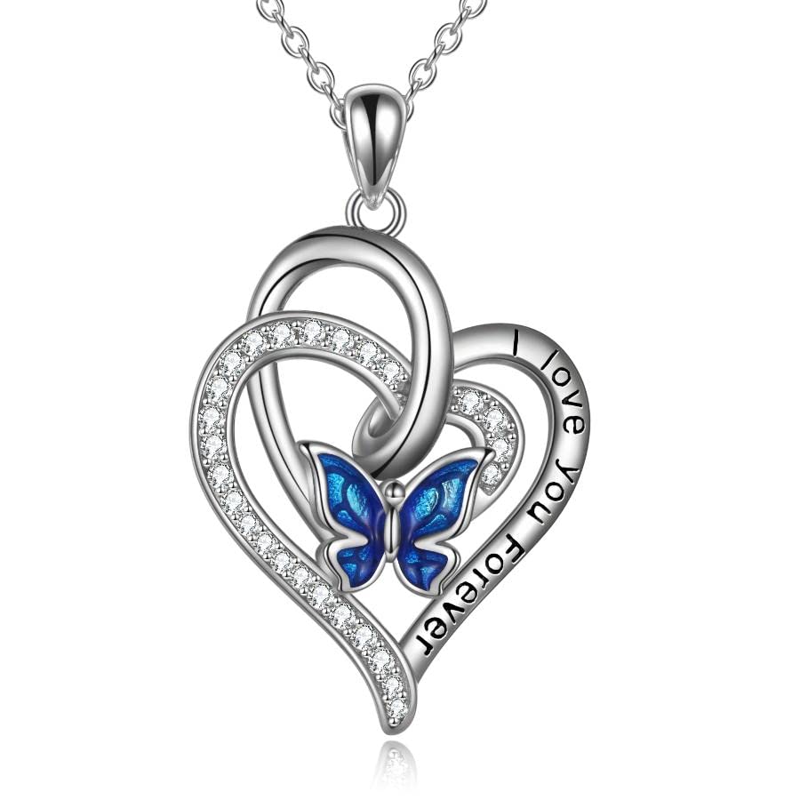 VENACOLY Butterfly Necklace Sterling Silver Heart Pendant Butterfly Mother's Day Jewellery Birthday for Women Mum
