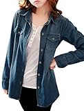 Allegra K Women Rolled Sleeves Point Collar Western Denim Shirt