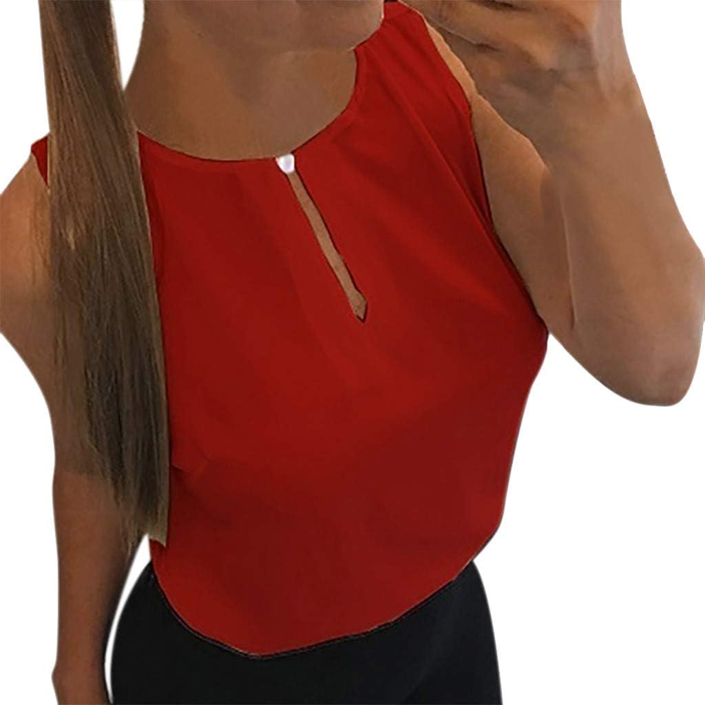 ZEFOTIM Women's Solid O-Neck Sleeveless Tank Tops Casual T-Shirts Vest Blouse