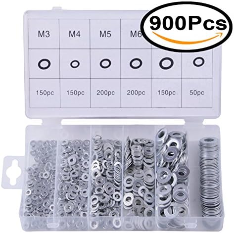 EDCarrying 900 Pcs M3 M4 M5 M6 M8 M10 Stainless Steel Flat Washers/Ring Assortment Kit DQ-900 (Silver)