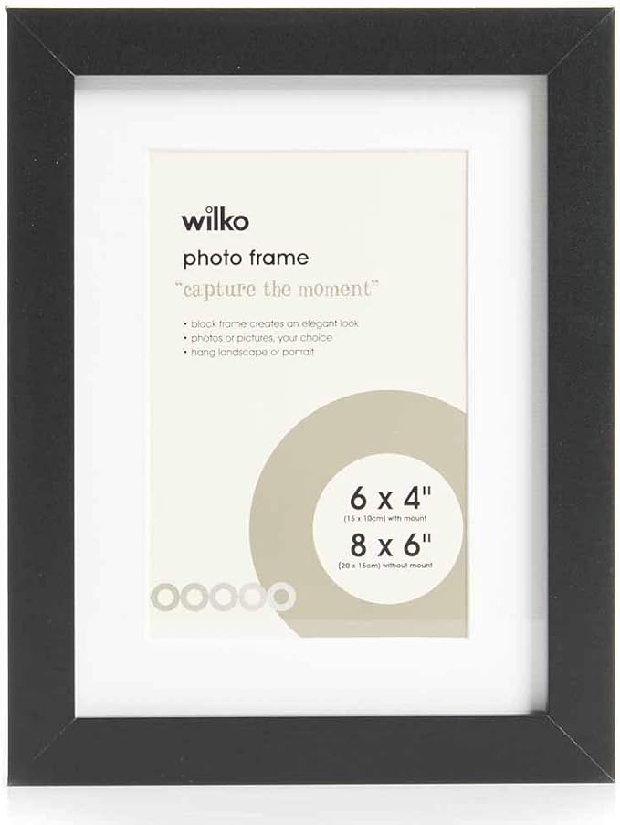 wilko Contemporary Black Photo Frame, 8 x 6 Inches, Landscape or