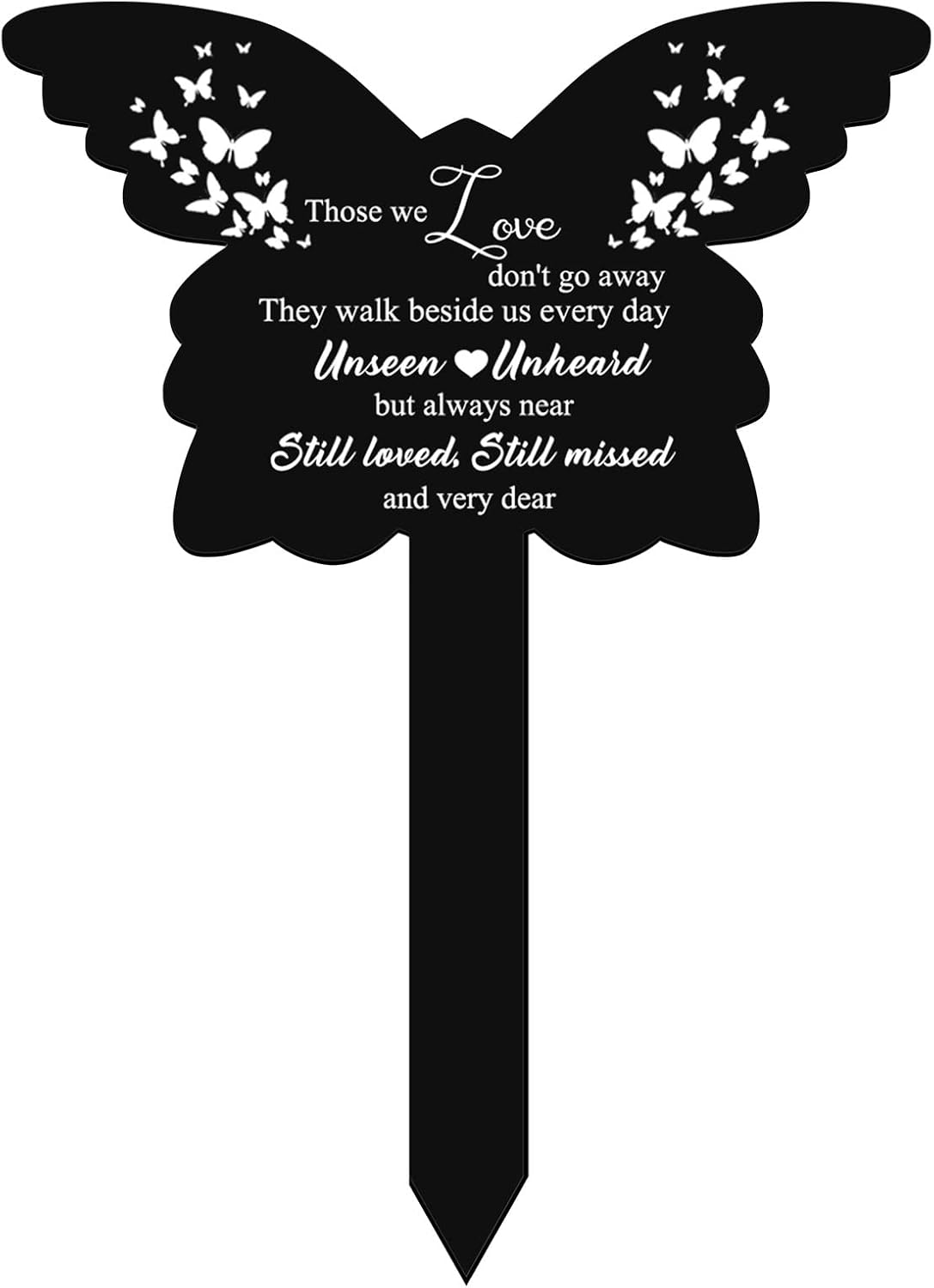 Decorative Garden Stakes - Roowest Butterfly Grave Decorations for Cemetery, Those We Love Don't Go Away Memorial Butterfly Garden Stake, Grave Markers for Humans Black Sympathy Garden Stake for Outdoors Yard Decor
