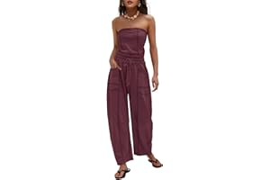 LAMISSCHE Womens Casual Strapless Jumpsuits off the Shoulder Summer Rompers Sleeveless One Piece Outfits with Pockets