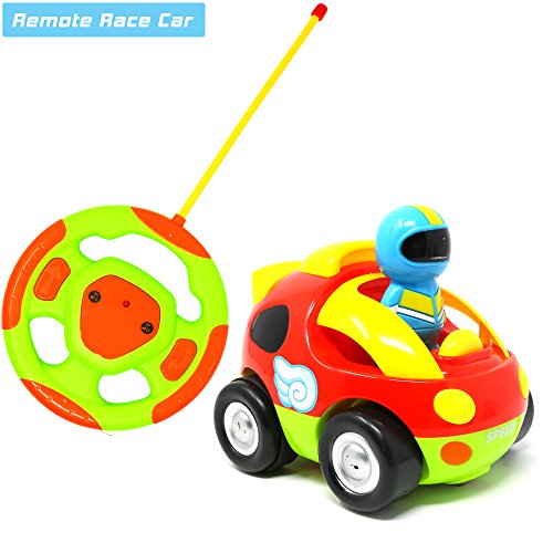 Big Mo's Toys Cartoon RC Race Car - Beginner's Remote Control for Toddlers and Kids with Sounds, Music, Flashing Lights and Removable Driver Action Figure - Easy Steering Wheel Controller - Thumbnail 6