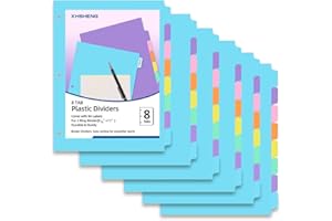 3 Ring Binder Dividers with TAB,48PCS/6 Set Plastic File Dividers,8 Tab 3 Hole Punch Dividers,Pastel Color,Letter Size,6 Sets