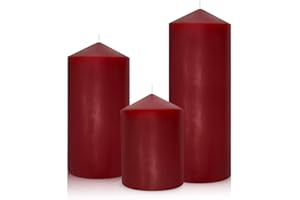 YUSEVOT Dripless 3x4 3x6 3x8 Inch Red Burgundy Pillar Candles, 3 Packs Unscented Long Lasting Large Solid Colored Different Sizes Cylinder Column Candles for Home Table Decor Power Outage Emergency