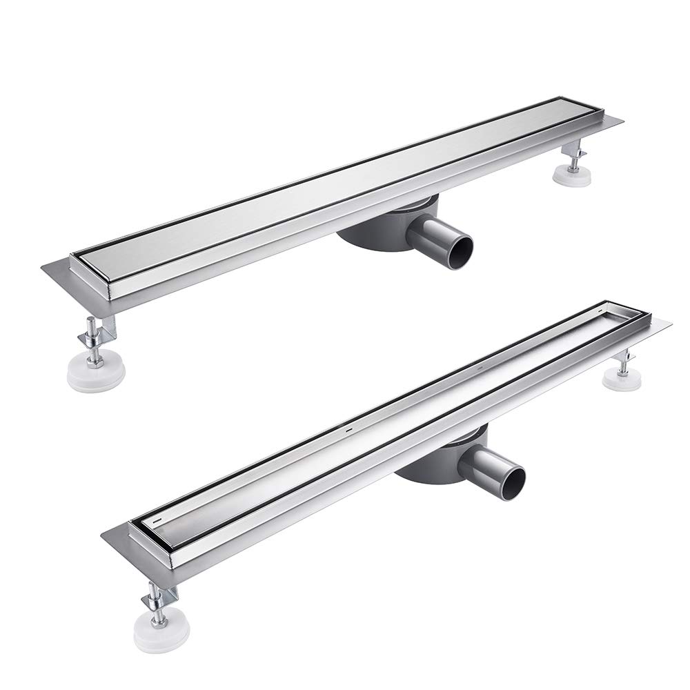 Finmrys Shower Drain 50 cm Tilable 360 Degree Stainless Steel Complete Set Shower Drain Extra Flat Siphon with Odour Stop and Hair Strainer Shower Drain Floor Drain Sizes 50 cm - 120 cm Drain Channel