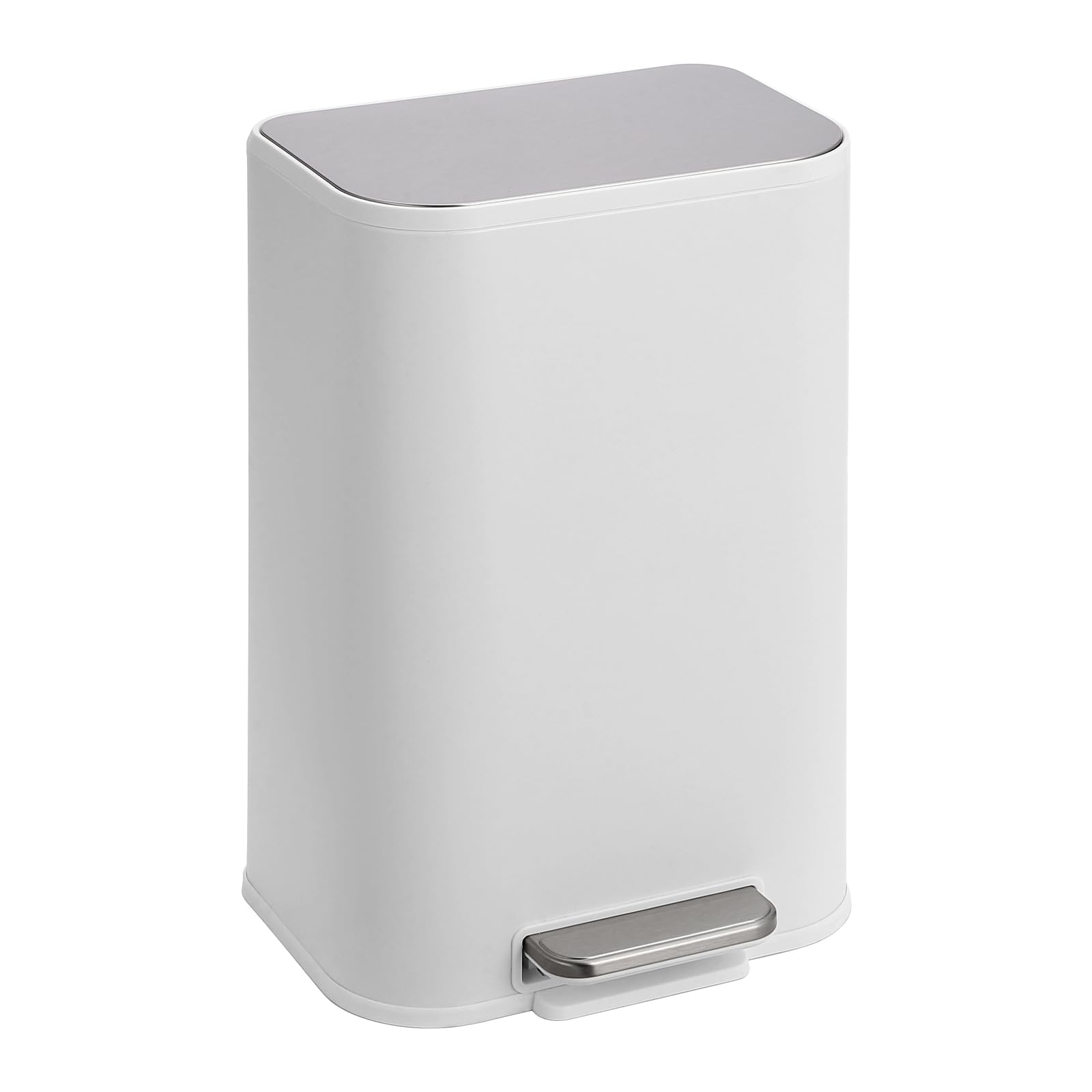 Photo 1 of GarveeHome Bathroom Trash Can, 3.2 gal Stainless Steel Garbage Can with Lid, Rectangular Small Step Waste Bin with Foot Pedal & Removable Inner Bucket for Kitchen Bedroom Restroom (Matte White)