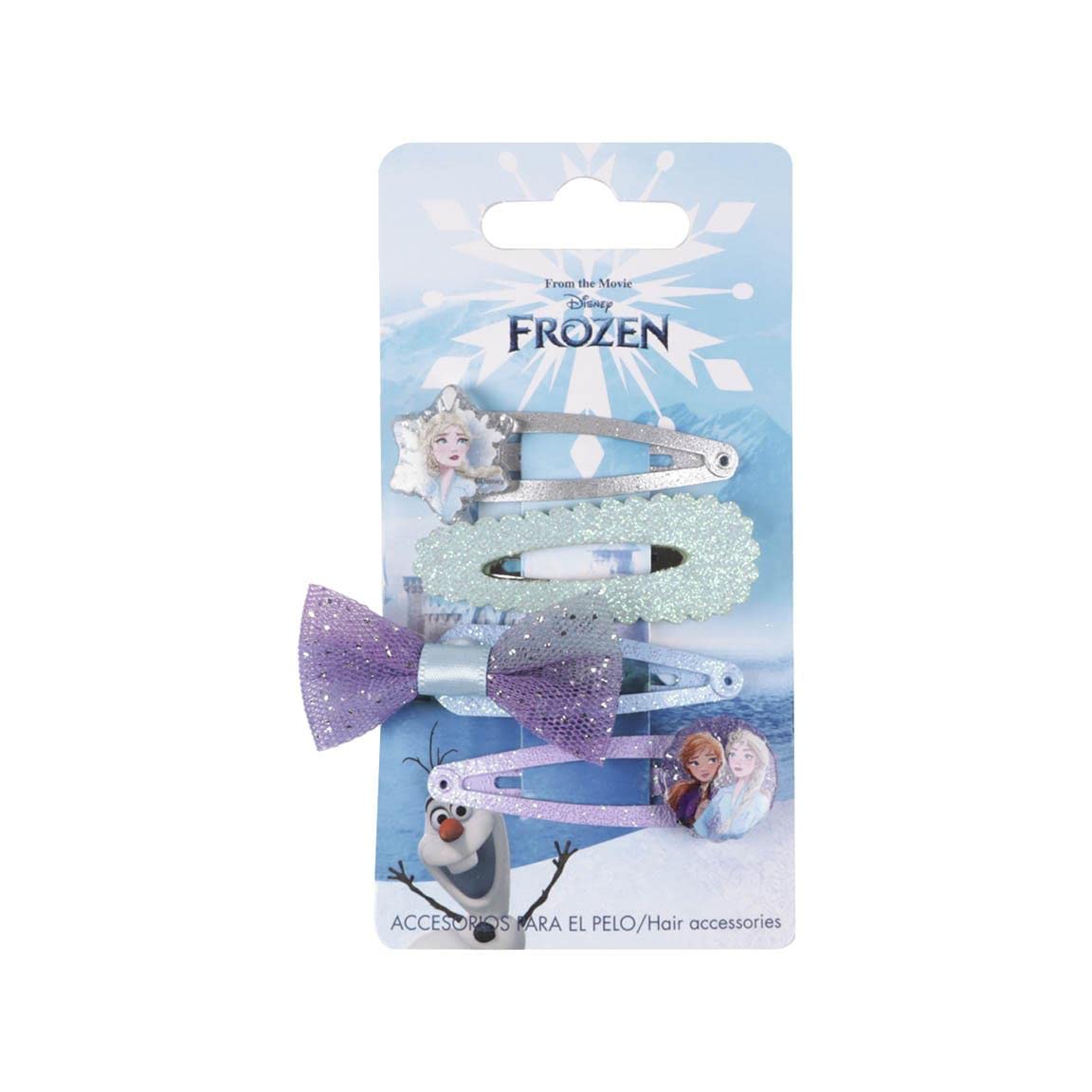 Pack of 4 Frozen Hair Pins - Multicoloured Design - Made with Resistant Materials - Printed with Frozen Characters - Original Product Designed in Spain