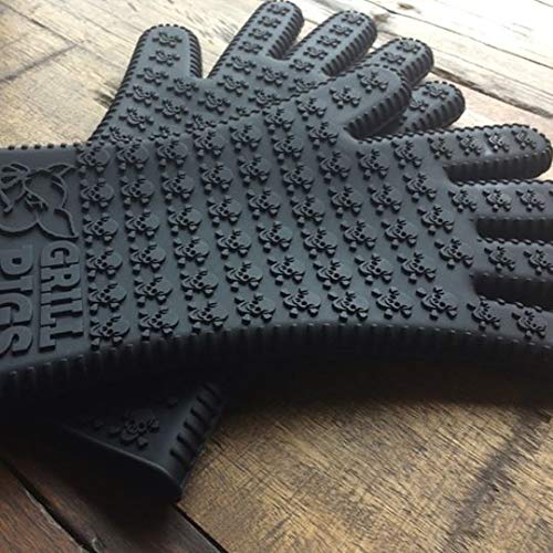 Grill Pigs BBQ Oven Gloves Heat Resistant Oven Mitts Lifetime Replacement Silicone Kitchen Gloves for Grilling or Cooking Waterproof Pot Holder Best Barbecue Hot Food Handling Set of 2