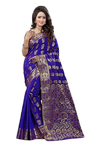 Blue Colour Banarasi Saree With Unstitched Blouse Piece, Free Size.