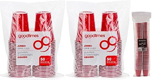 Goodtimes Party Pack 100 16oz Party Cups and 100 2oz Mini Party Shot Glass cups 200 Total (100 2oz+ 100 16oz) , Red)