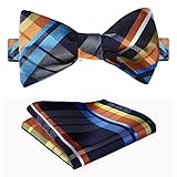 SetSense Men's Check Jacquard Wedding Party Self Bow Tie Pocket Square Set