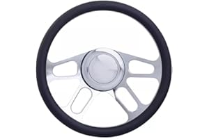 14" 9 Hole Billet Half wrap 4 spoke Steering Wheel Set With Horn chrome 9 Bolt