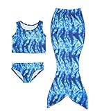 Newland Girl's Kids Mermaid Tail Bikini 3PCS Swimsuit Bathing Suit SwimWear