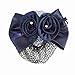 Women Rhinestone Inlaid Blue Flower Bow Hair Clip Snood Net Bun Cover Barrette