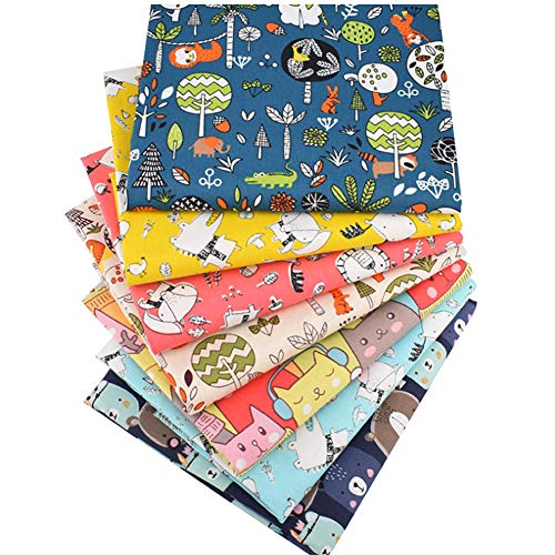 QiMicody Fat Quarters Fabric Bundles, 7 Pcs 100% Cotton 19.69” x 19.69” (50cmx50cm) Precut Quilting Fabric Squares Sheets for DIY Patchwork Sewing Quilting Crafting, No Repeat Design (Cat Pattern)