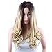 Netgo Ombre Wig Long Wavy Blonde Ombre Wig Dark Roots Heat Resistant Sythentic Full Wigs for Women