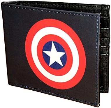 Marvel Comics Character Leather Bifold Wallet with Gift Tin Box (Captain America Shield)