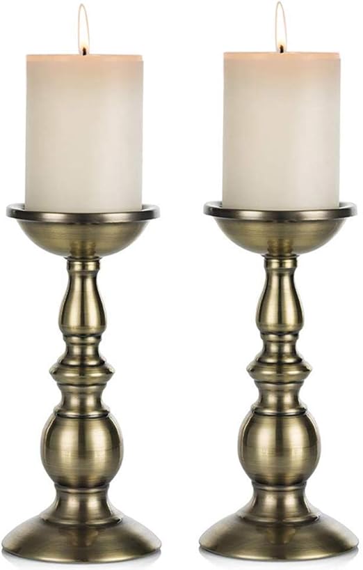 Nuptio Bronze 2 Pcs Iron Pillar Candle Holders, Most Ideal for 80mm