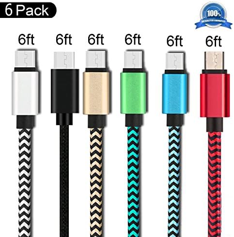 Micro USB Cable,Myckuu 6Pack 6ft Nylon Braided Android USB Charging Cord,High Speed USB Charger Cables for Samsung/Windows/LG/Nexus/HTC/Windows/Nokia/MP3/Camera/Tablet. (6 color)