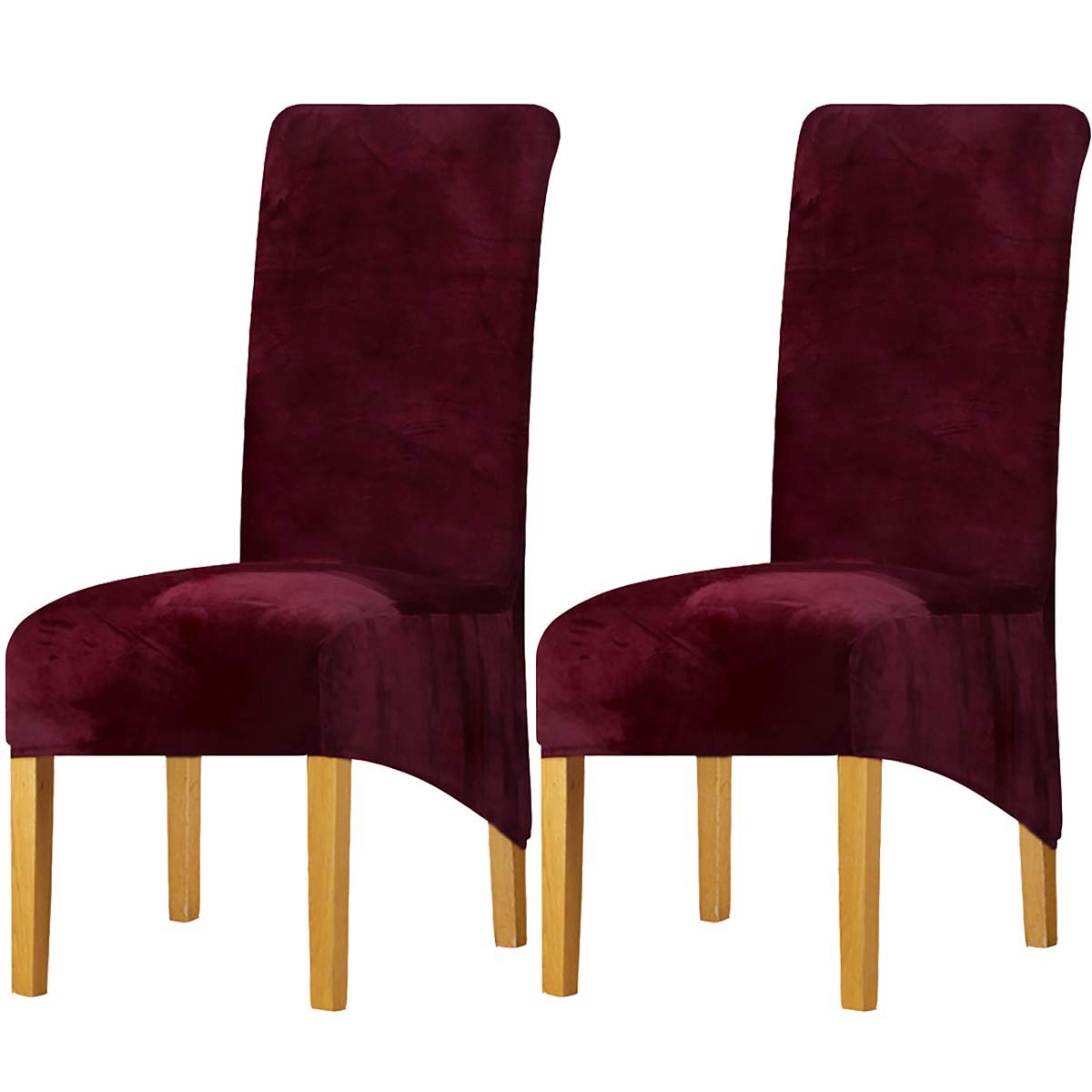 LANSHENG Velvet Dining Chair Covers, Stretch High Back Chair Seat Protector Slipcovers, Washable Removable Kitchen Chair Covers for Dining Room (Wine Red, Set of 2) โ image 1