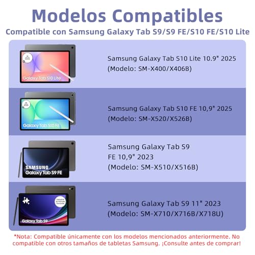 Bettdow Case with Keyboard for Samsung Galaxy Tab S10 Lite/S10 FE 10.9 Inch 2025, Detachable Spanish Ñ Keyboard with Case for Galaxy Tab S10 FE/Tab S9 FE 10.9 Inch/Tab S9 11 Inch, Purple
