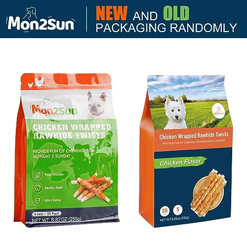 MON2SUN Dog Treats, 5 Inch Rawhide Twist Chicken Hide Sticks, Suitable