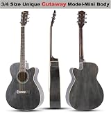 Winzz 3/4 Acoustic Guitar Beginners Folk 36 Inches Black Gray with Accessories view 2