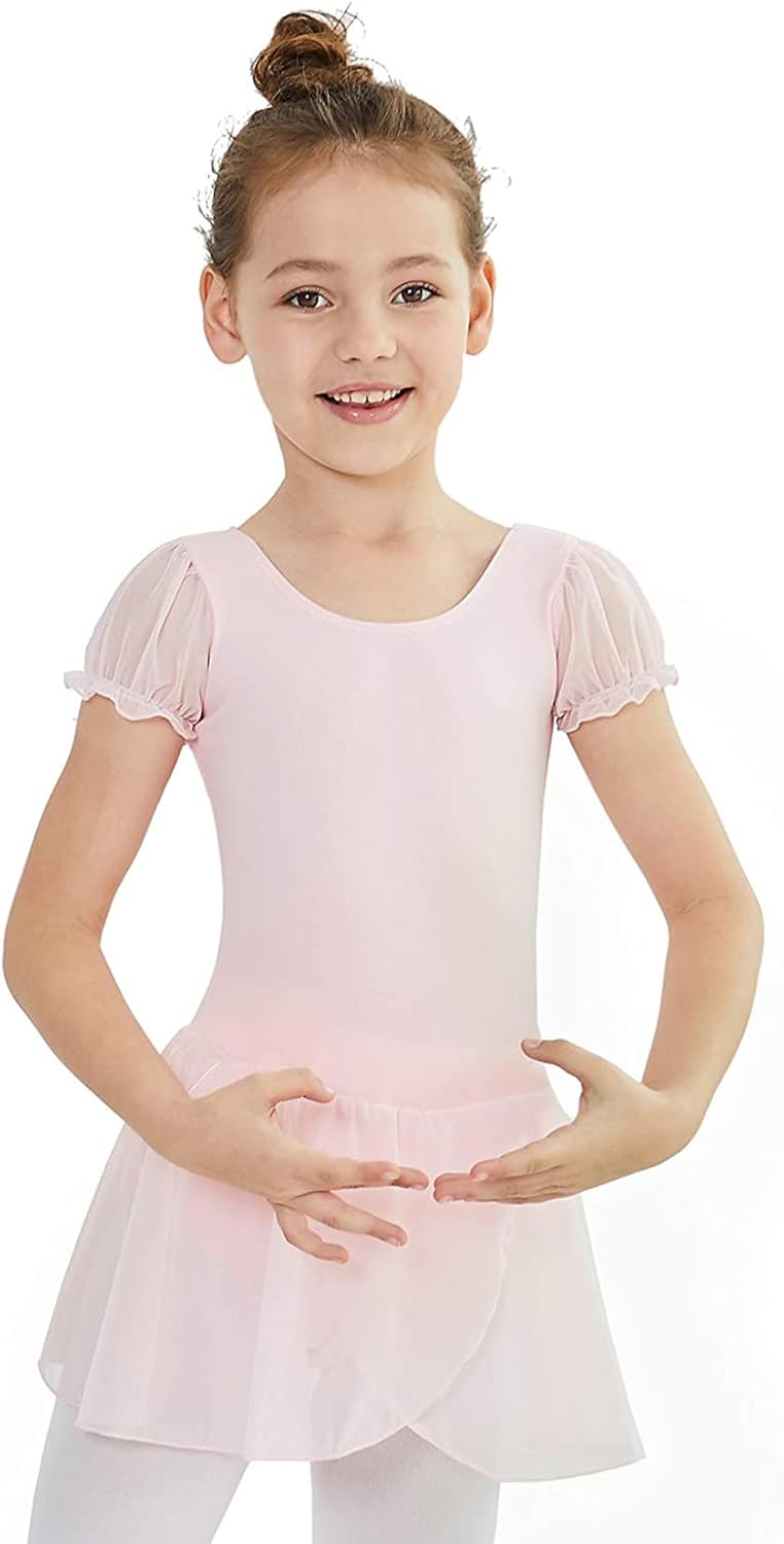 MdnMd Puff Sleeve Skirted Ballet Leotard for Toddler Girls Ballerina Dance Dress Tutu Outfit: Clothing