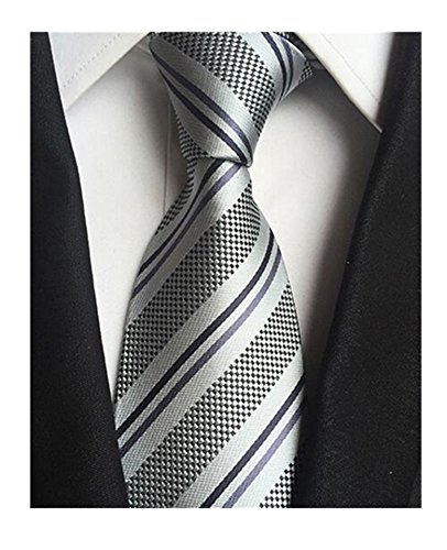 Senken Choice Men's Classic Stripe Grey Jacquard Woven Silk Tie Formal Party Suit Neckties