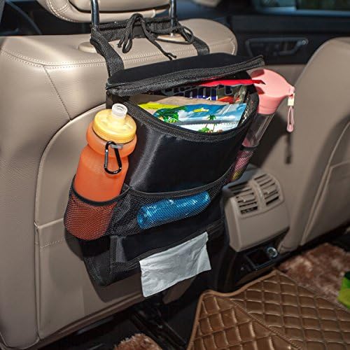 Backseat Car Organizer,LUSAF Car Back Seat Organizer/Auto Seat /Multi-Pocket Travel Storage Bag/Insulated Car Seat Back Drinks Holder Cooler /Storage Bag Cool Wrap Bottle Bag(Black)