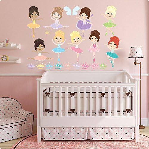 Ballerina Nursery Wall Sticker Decal REPOSITIONABLE Fabric REMOVABLE Vinyl UK Nursery Kids Room Children Bedroom Wall Art Printed Stickers Home Décor Mural Kindergarten Wall Decoration