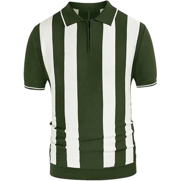 Vintage Striped Knit Polo Shirts Men Summer Short Sleeve Patchwork