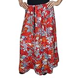 Adreena Women Medieval Skirts Red Floral Printed A-Line Long Maxi Skirts