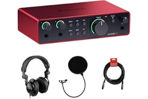 KELLARDS Focusrite Scarlett 2i2 USB-C Audio Interface (4th Gen) Bundle with Polsen HPC-A30 Studio Monitor Headphones, Pop Filter and XLR- XLR Cable